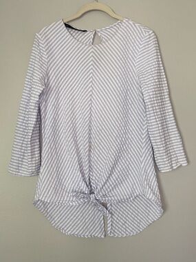Zara Light Blue and White Stripe Seersucker Tunic Style Top